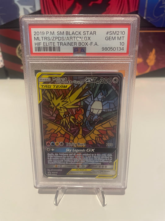 2019 P.M. SM Black Star Moltres/Zapdos/Articuno GX Team Up - PSA 10